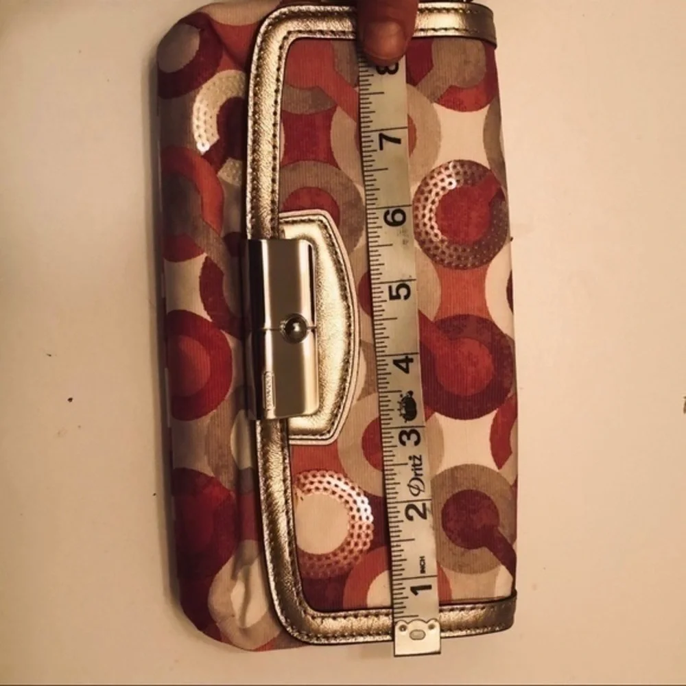 Coach optic c pink metallic wristlet bag clutch